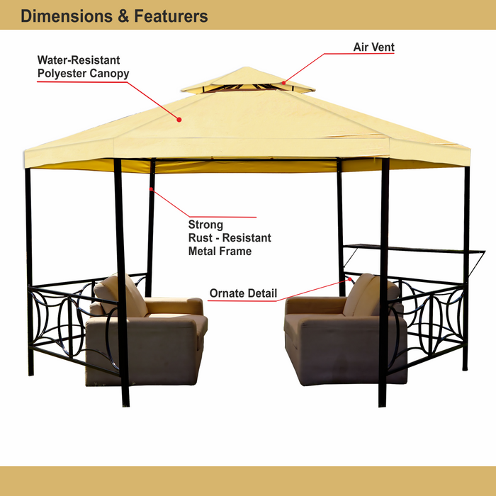 10x10 Feet Outdoor Waterproof Gazebo Pergola Canopy Tents, Water-Resistant Polyester Canopy, Air Vent, Sturdy Rust Free Metal Frame, (Yellow)