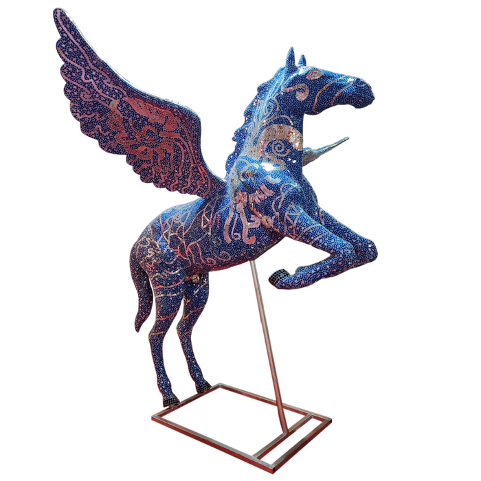 Handmade Fiberglass Mirror Mosaic Flying Horse Statue | Suitable For Decor (Home, Wedding, Event), Showpiece Figurine, Stylish, Modern, Durable