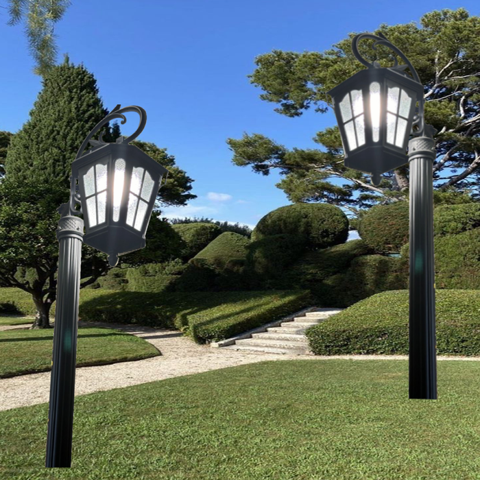 Aluminum, E 27 Bulb, Glass Lantern High Pole Garden Light For Various Decor Prospective at Farmhouses, Garden, Lawn, Event, Wedding and Others