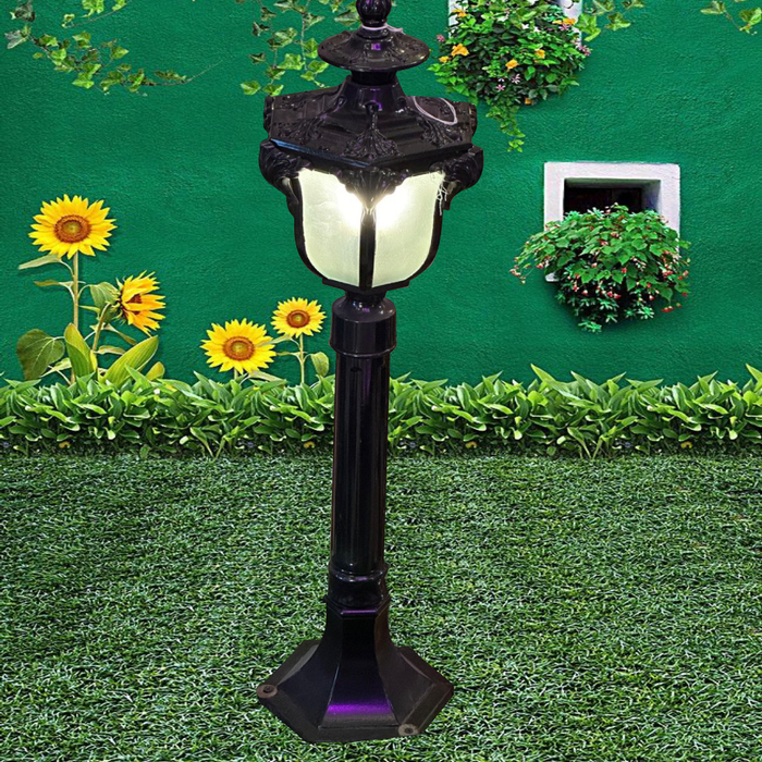 Garden Light, E27 High Pole Glass Lantern Outdoor Retro Garden Lawn Traditional Light, Material Aluminum, Color (Black)