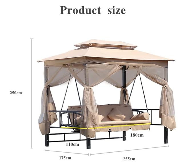 Luxury Outdoor Gazebo Waterproof  Canopy Tent 2.7x1.75M With 3 Seater Comfortable Swing, Color (Beige)