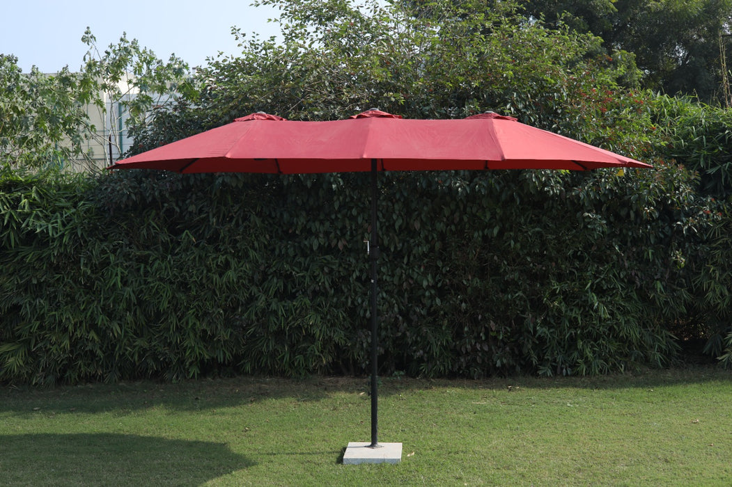 Triple Canopy Center Pole Outdoor Umbrella (16ft x 9ft) with Stone Base (40kg) | Heavy Duty Waterproof Construction, Best for Outdoor Space (Event, Garden, Resort, Lawn, Cafe and Others)