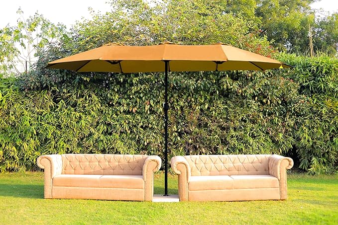 Triple Canopy Center Pole Outdoor Umbrella (16ft x 9ft) with Stone Base (40kg) | Heavy Duty Waterproof Construction, Best for Outdoor Space (Event, Garden, Resort, Lawn, Cafe and Others)