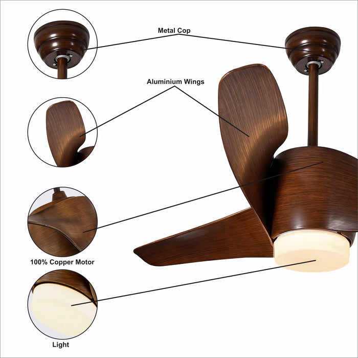 Modern Ceiling Fan For Living Room, Bedroom, Office, Cafe, Store and Others, Remote Control, Color (Brown)