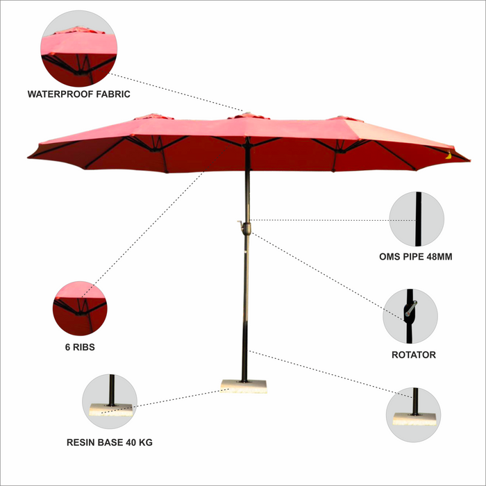 Triple Canopy Center Pole Outdoor Umbrella (16ft x 9ft) with Stone Base (40kg) | Heavy Duty Waterproof Construction, Best for Outdoor Space (Event, Garden, Resort, Lawn, Cafe and Others)